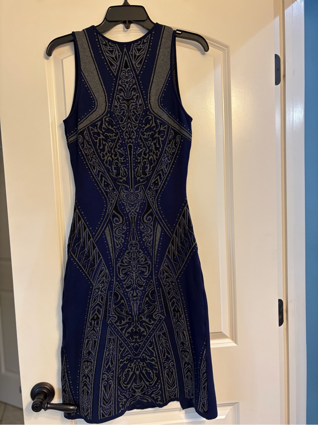 Rvn Navy Midi Dress With Silver Embroidery